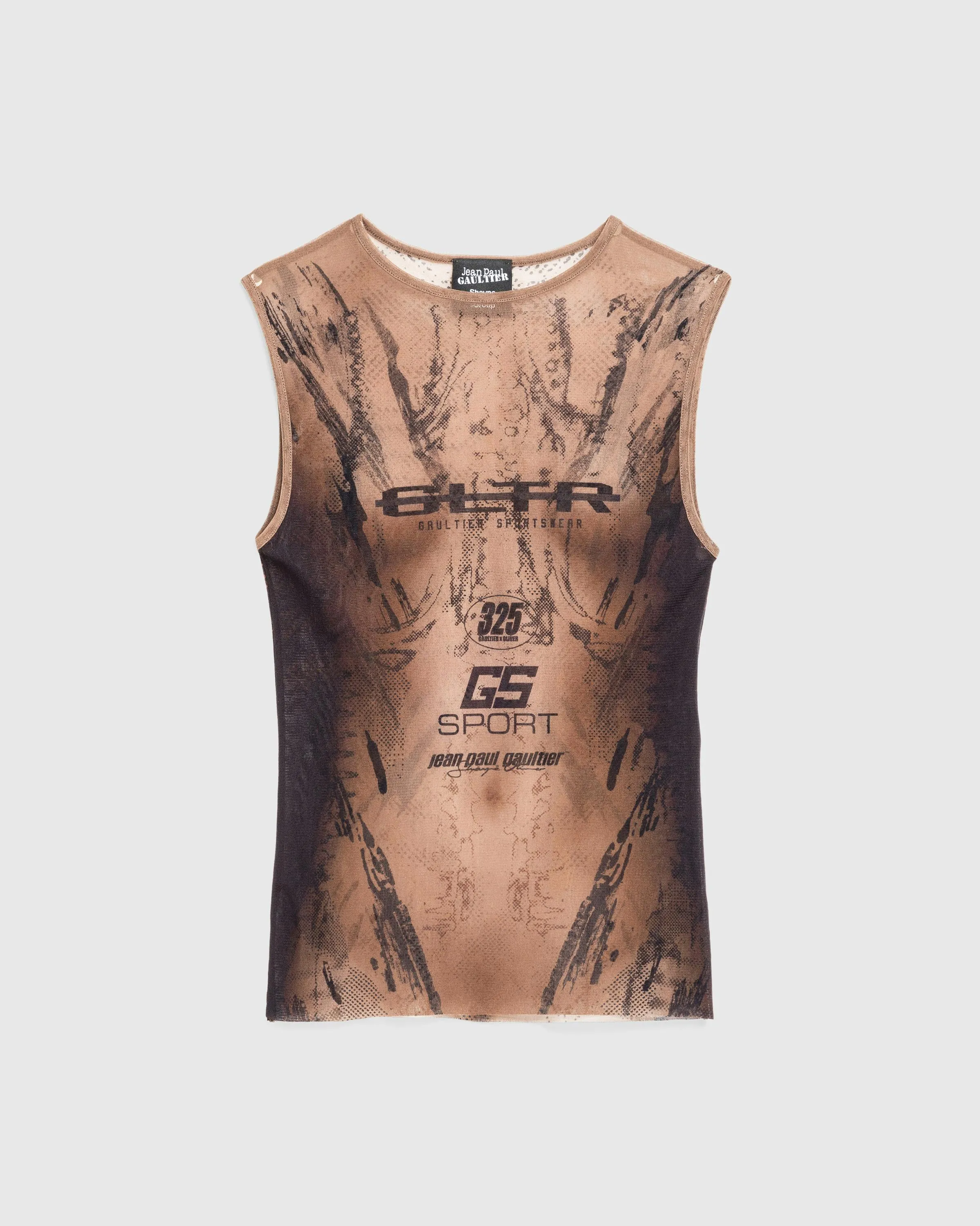 Jean Paul Gaultier x Shayne Oliver – Mesh Tank Top Printed "Body" Dark Nude/Black | Highsnobiety Shop