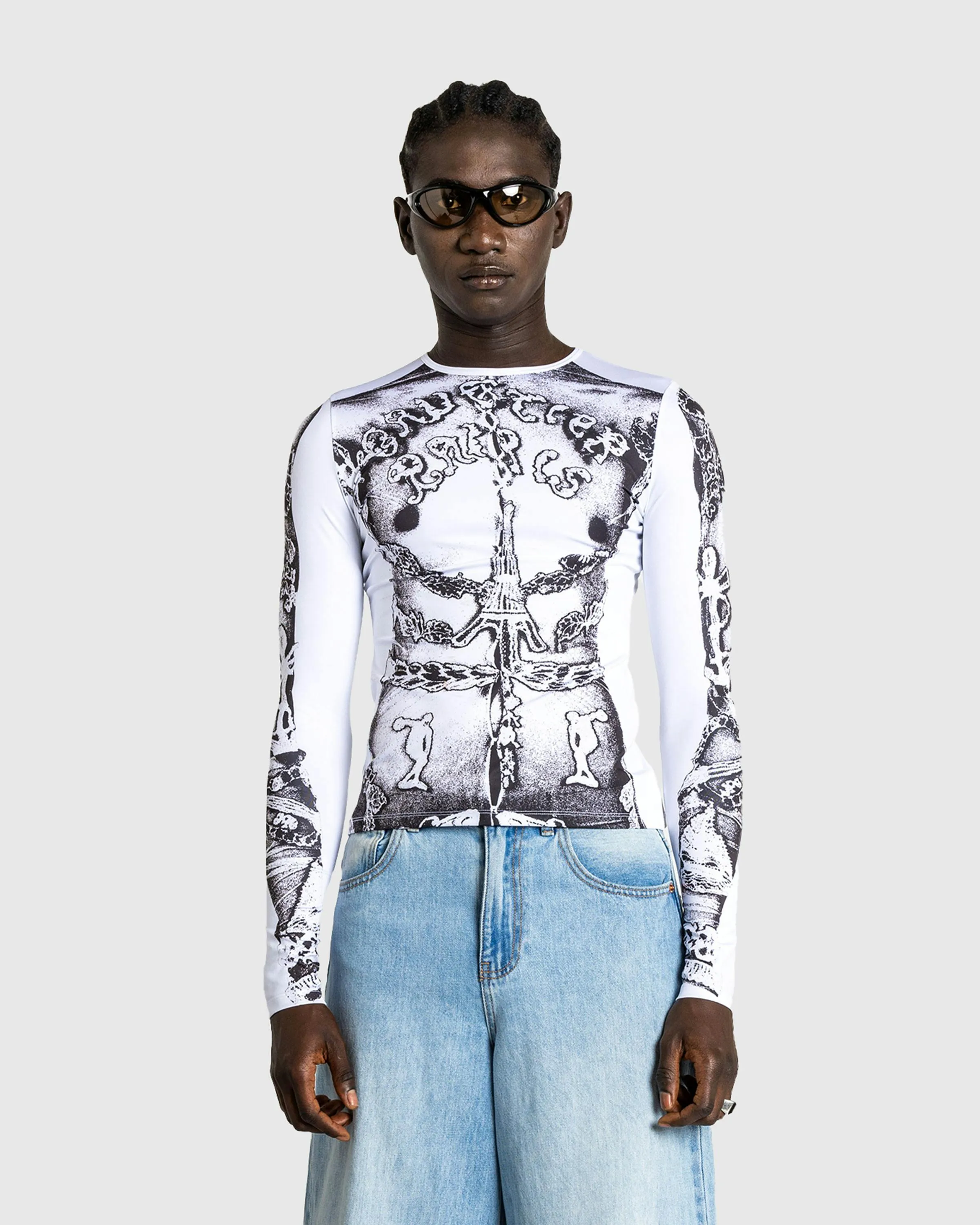 Jean Paul Gaultier – Long-Sleeve Gaultier Paris Top White/Black | Highsnobiety Shop