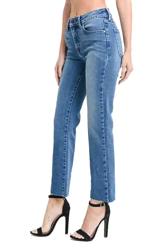 Just Black - Medium Blue Denim Scissor-Cut Crop Flare Jeans