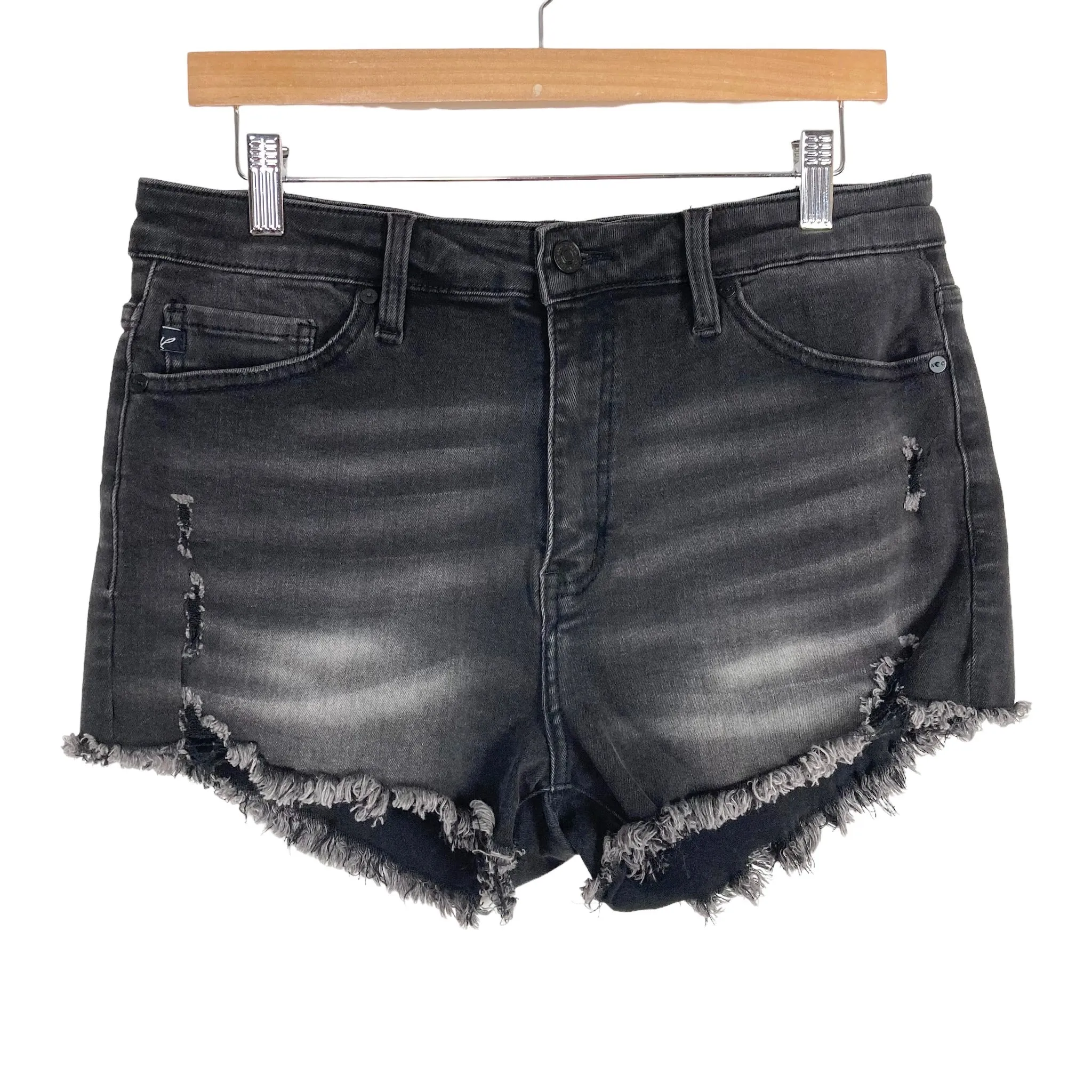 KanCan Black Distressed with Frayed Hem Jean Shorts- Size XL