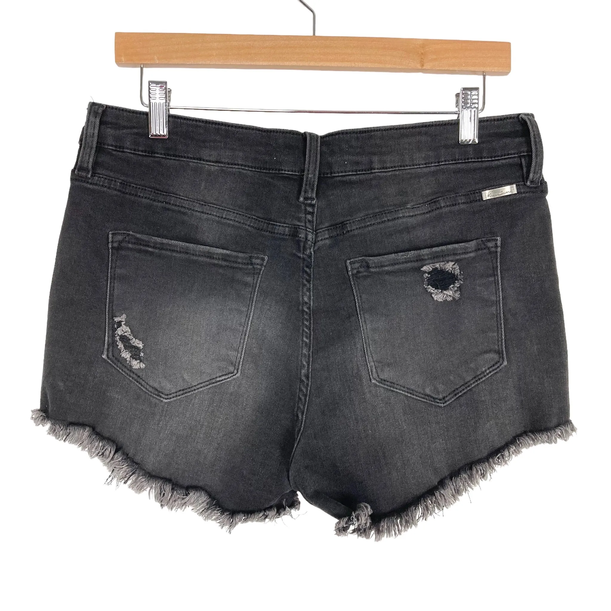 KanCan Black Distressed with Frayed Hem Jean Shorts- Size XL