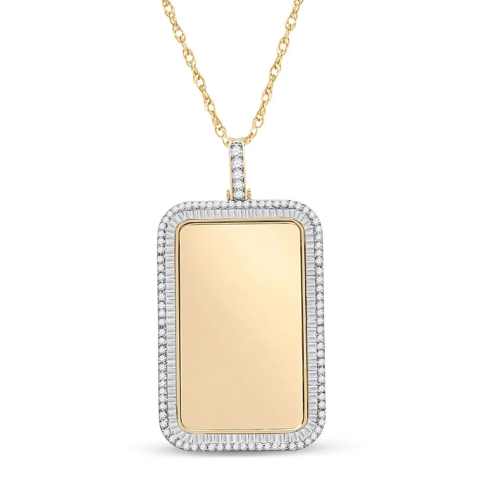 Keene Jewelers 10kt Yellow Gold Mens Baguette Diamond Dog Tag Picture Memory Pendant 2 Cttw