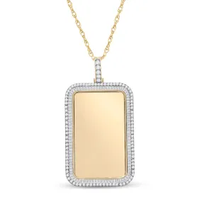 Keene Jewelers 10kt Yellow Gold Mens Baguette Diamond Dog Tag Picture Memory Pendant 2 Cttw