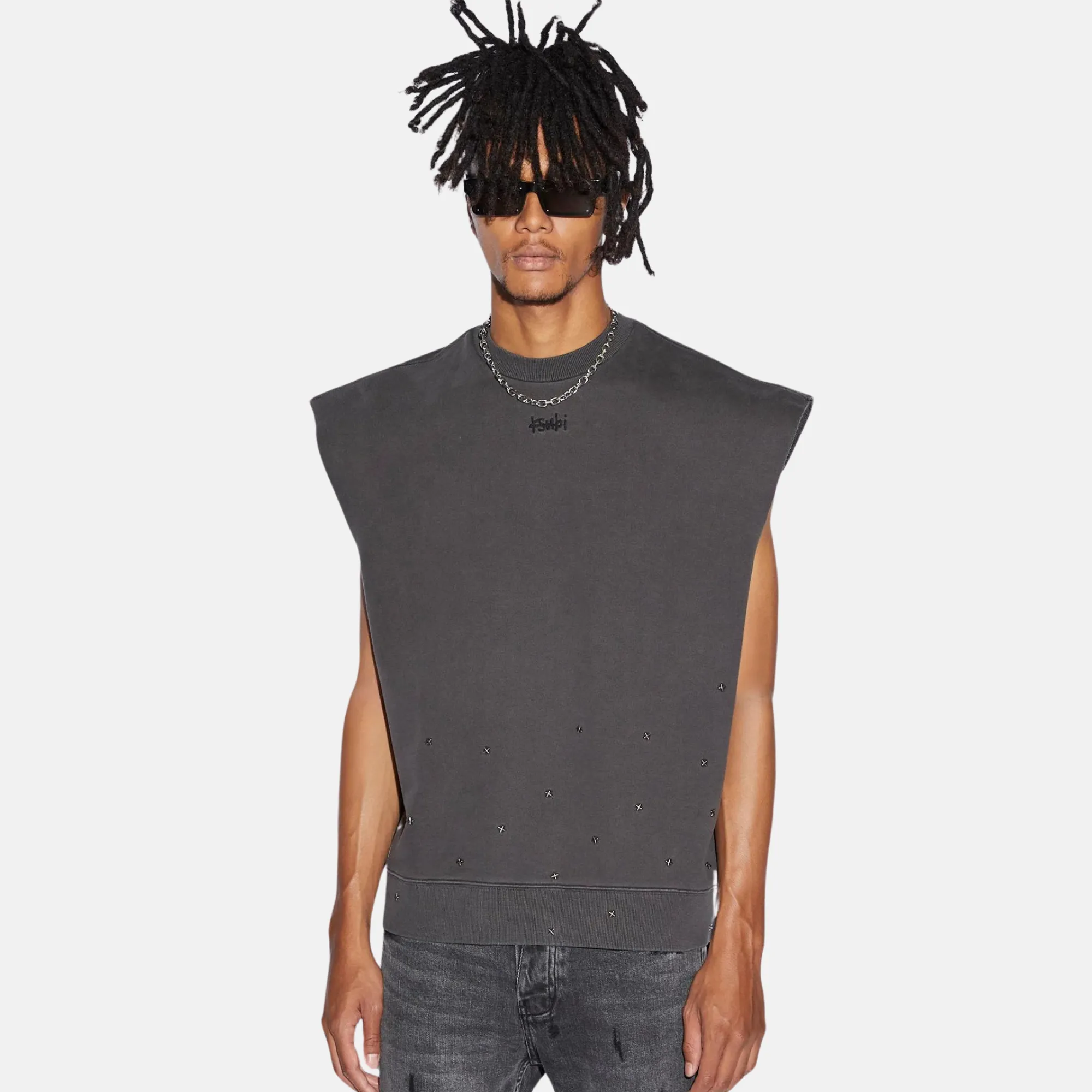 Ksubi Jupiter Slash Faded Black Sleeveless Crew