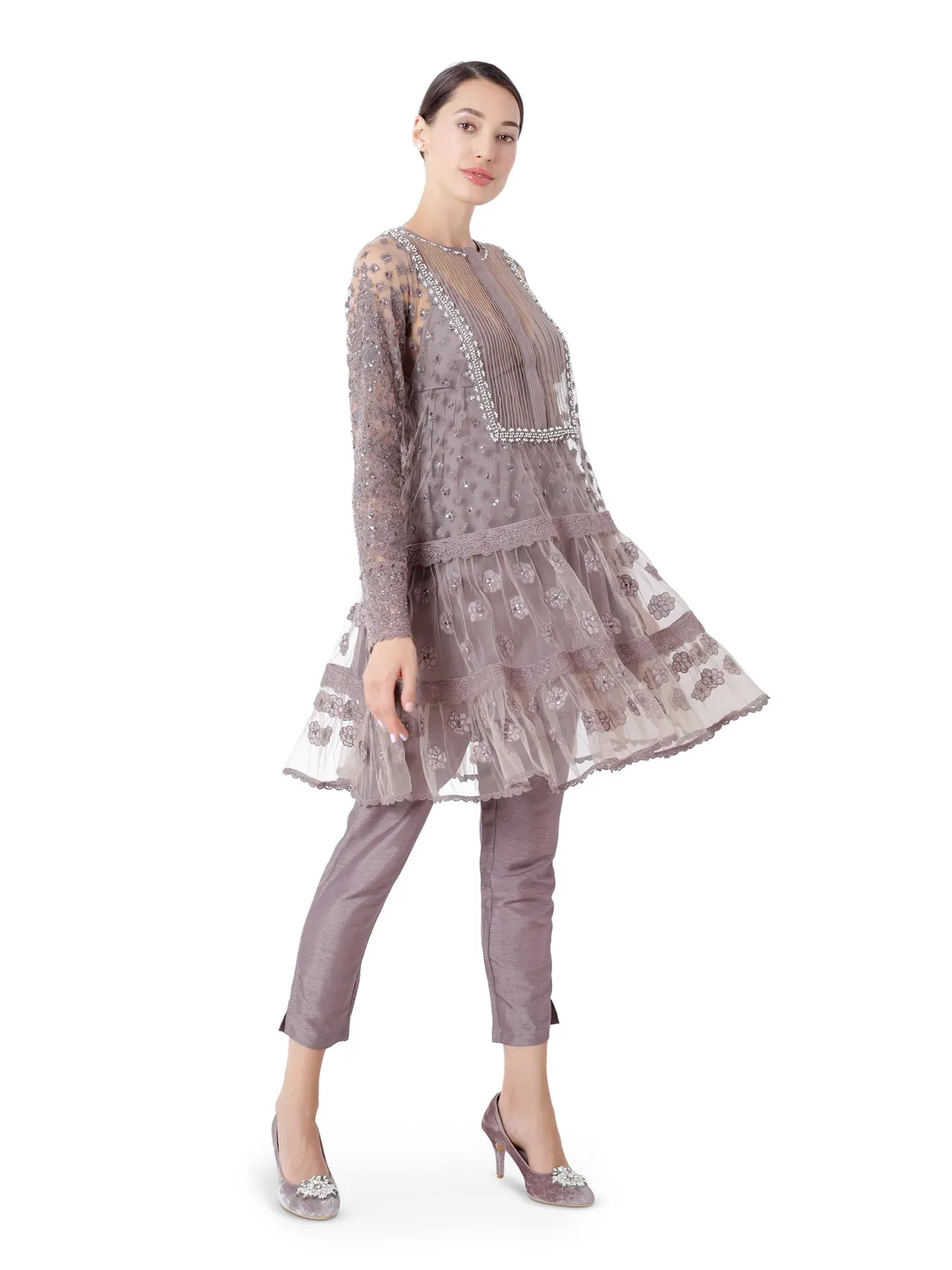 Layered Tunic with Detailed Embroidered Neck Yoke