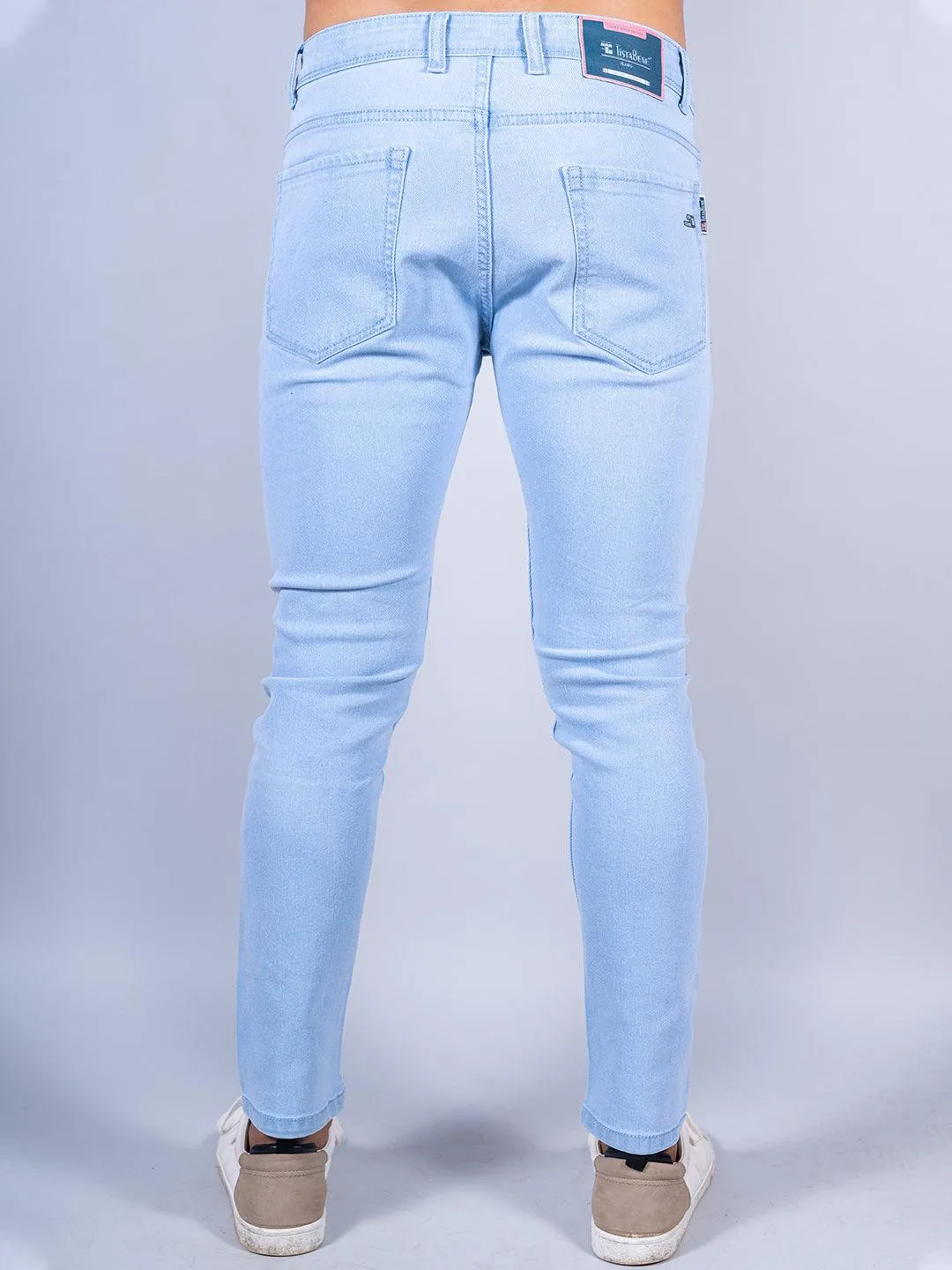 Light Blue Distressed Loose Ankle Mens Jeans