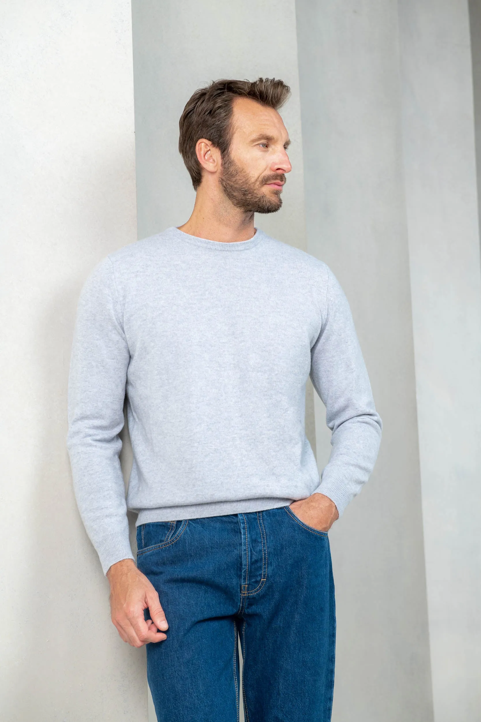 Light grey cashmere round neck – Made in italy