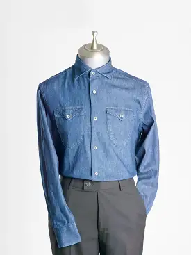 Mateo Denim Shirt - Dark Blue Windsor Collar