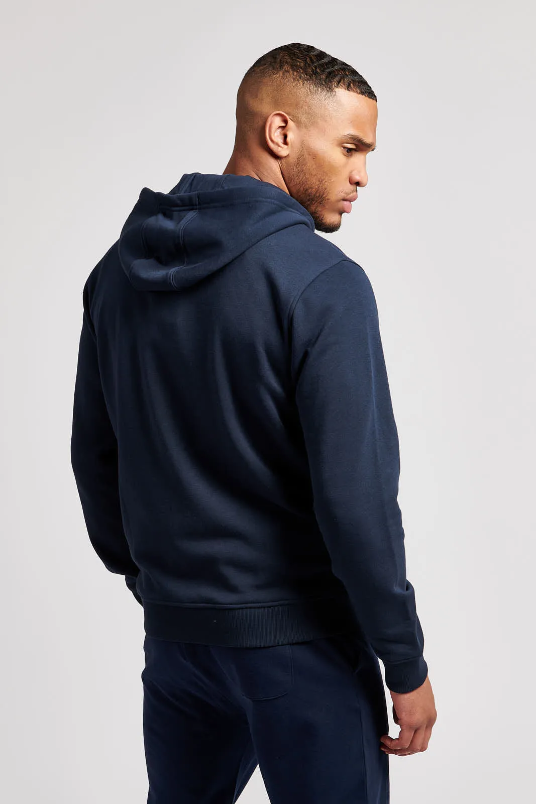 Mens Double Horsemen Zip-through Hoodie in Navy Blue