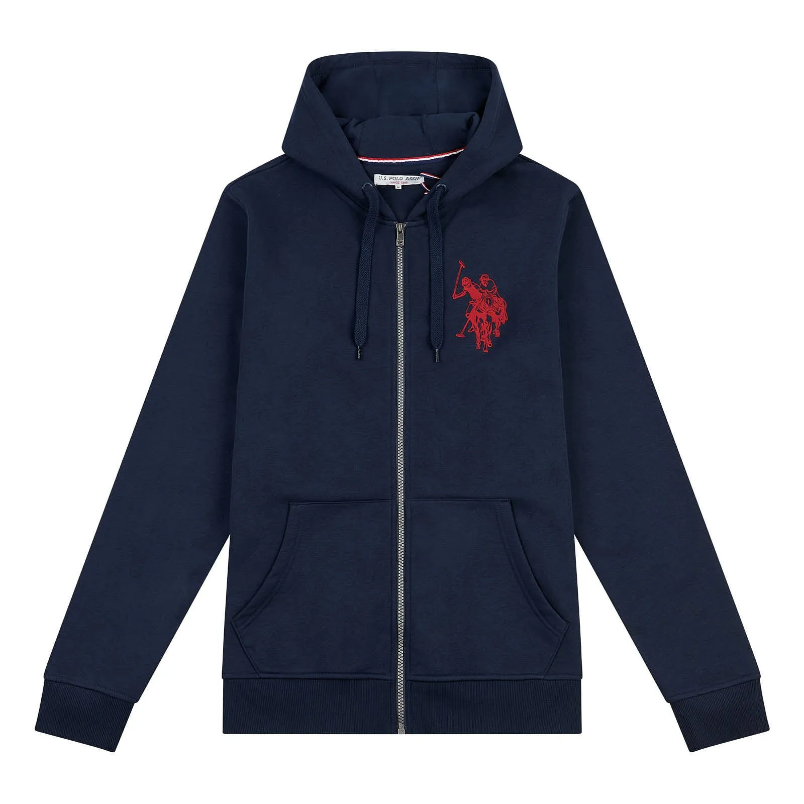 Mens Double Horsemen Zip-through Hoodie in Navy Blue