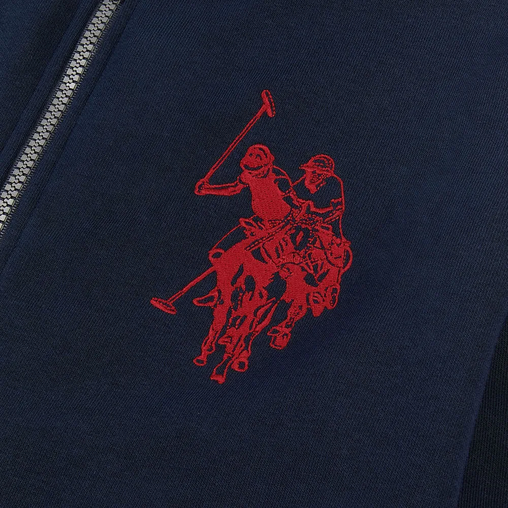 Mens Double Horsemen Zip-through Hoodie in Navy Blue