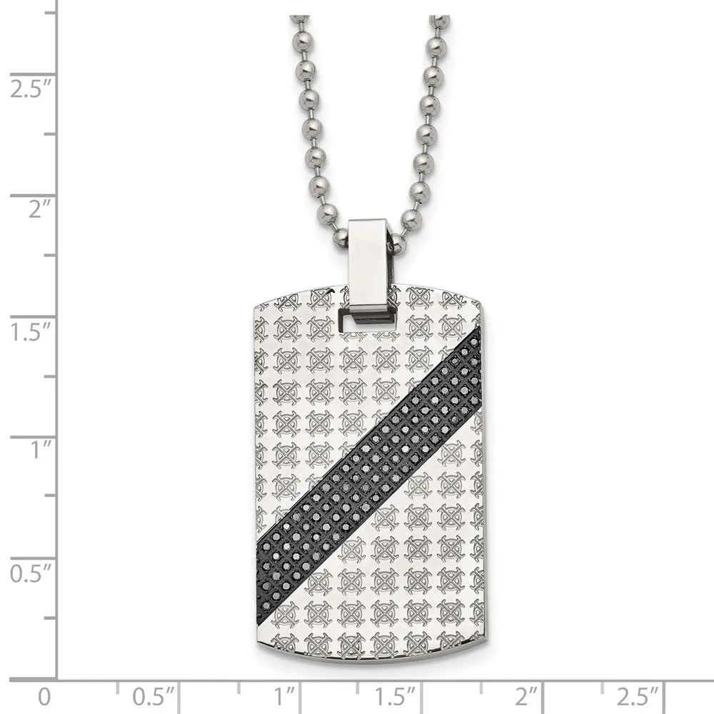 Men's Stainless Steel 1/2 Cttw Black Diamond Dog Tag Necklace, 24 Inch