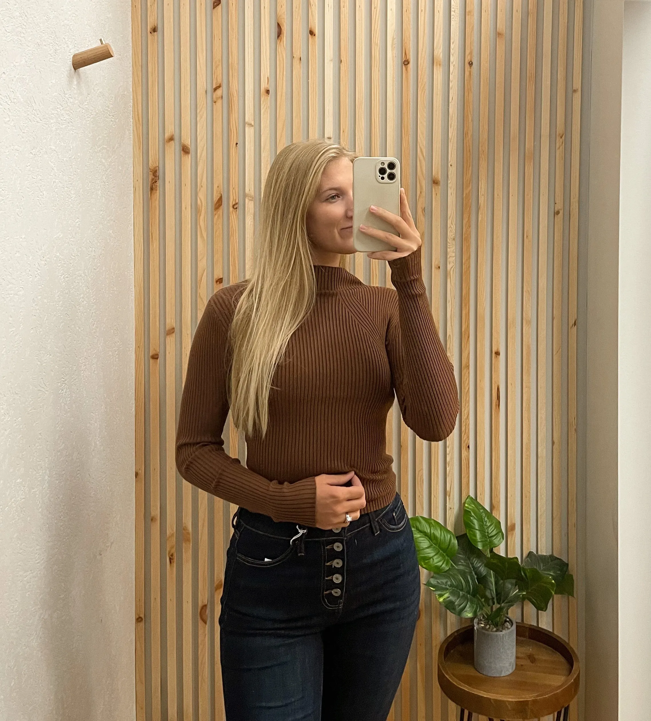 Mock Neck Ribbed Sweater