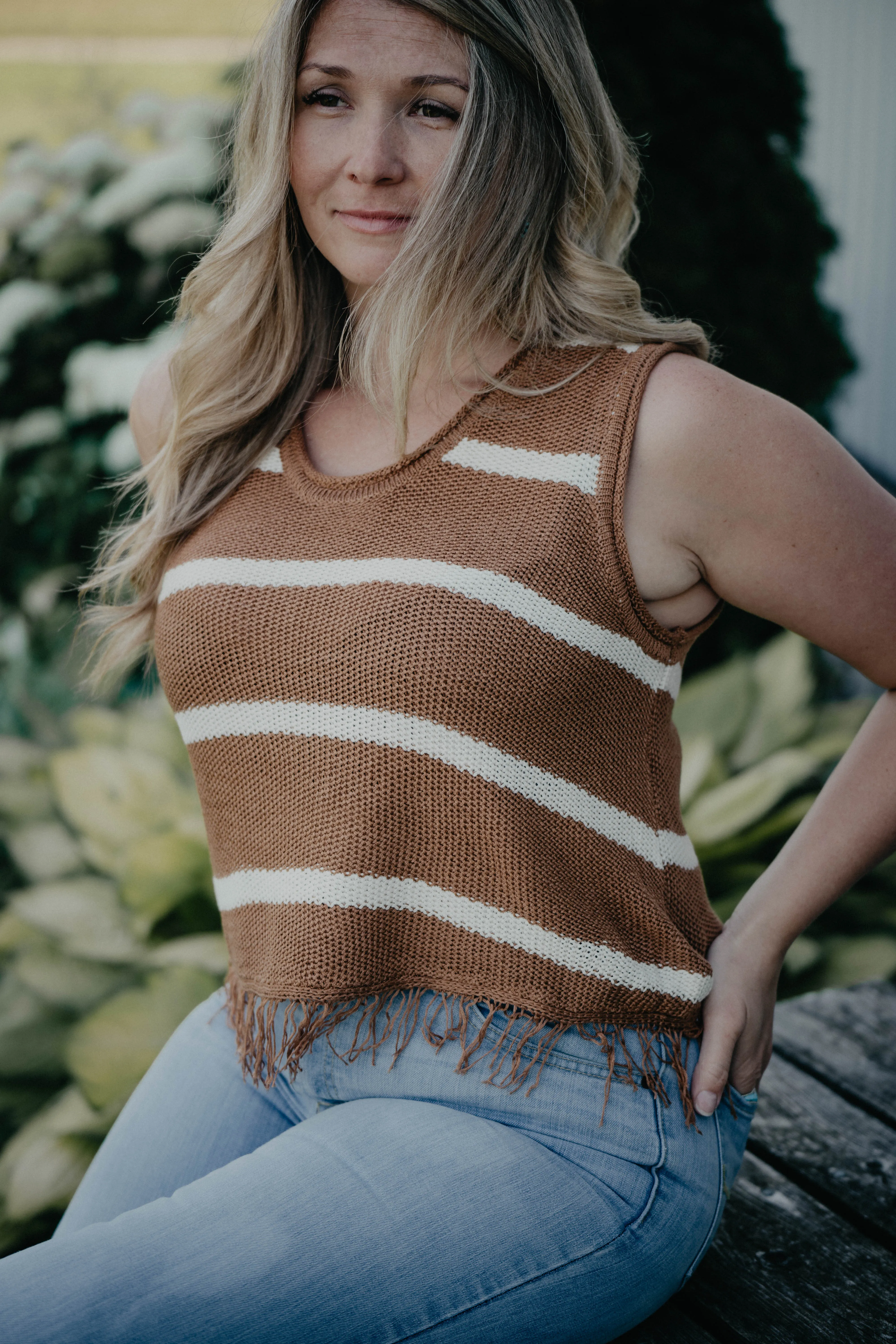 'Myla' Striped Sweater Tank (M & L Only)