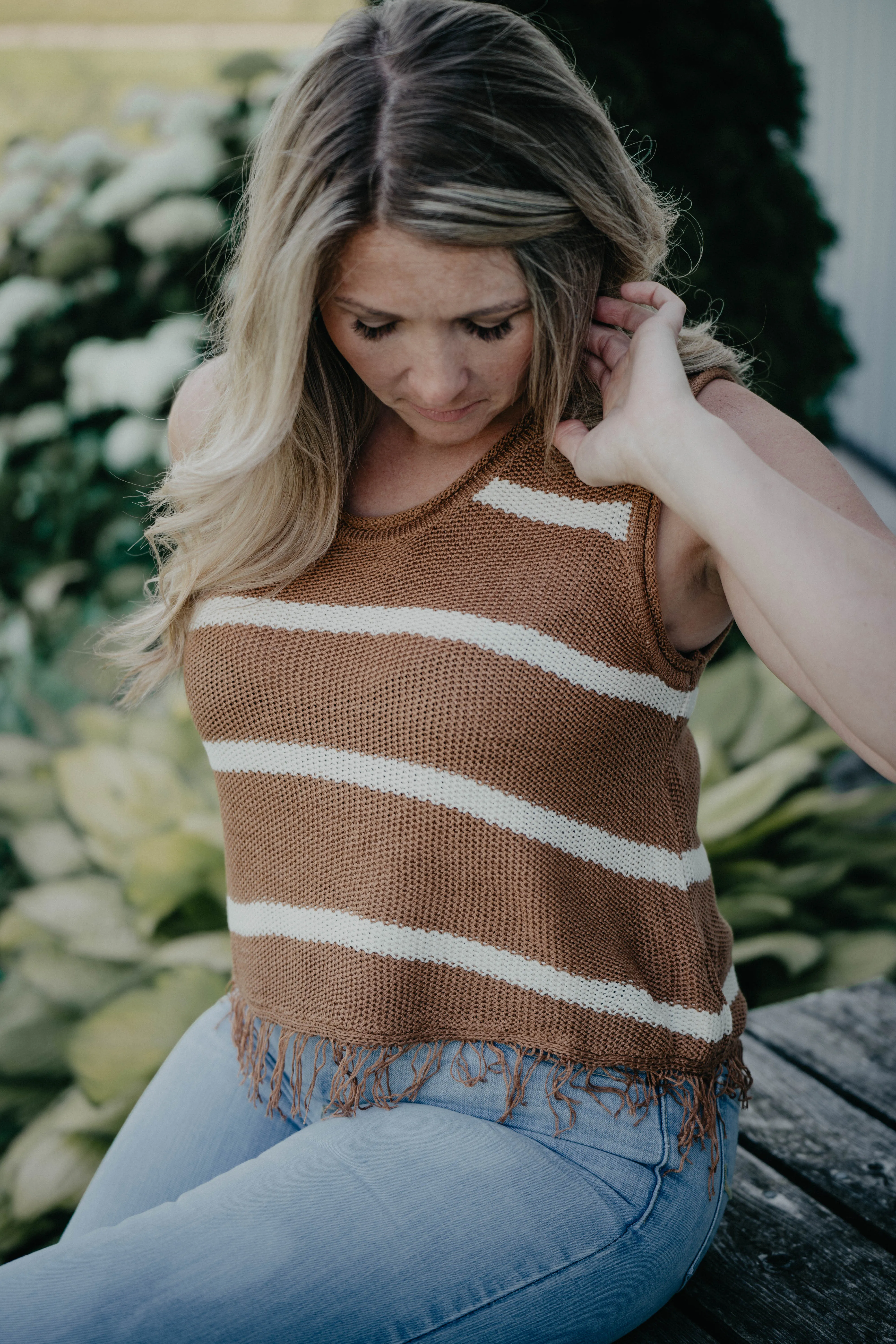 'Myla' Striped Sweater Tank (M & L Only)