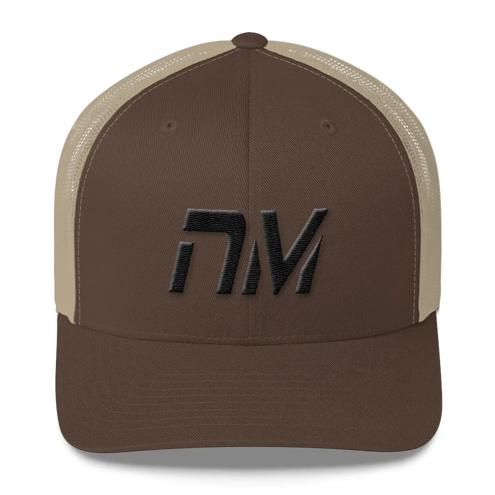 New Mexico - Mesh Back Trucker Cap - Black Embroidery - NM - Many Hat Color Options Available