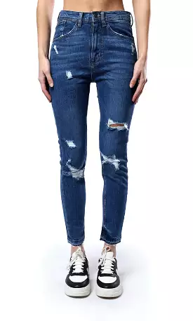 O182218 Cotton Dark Blue Jeans With Multi-Pockets