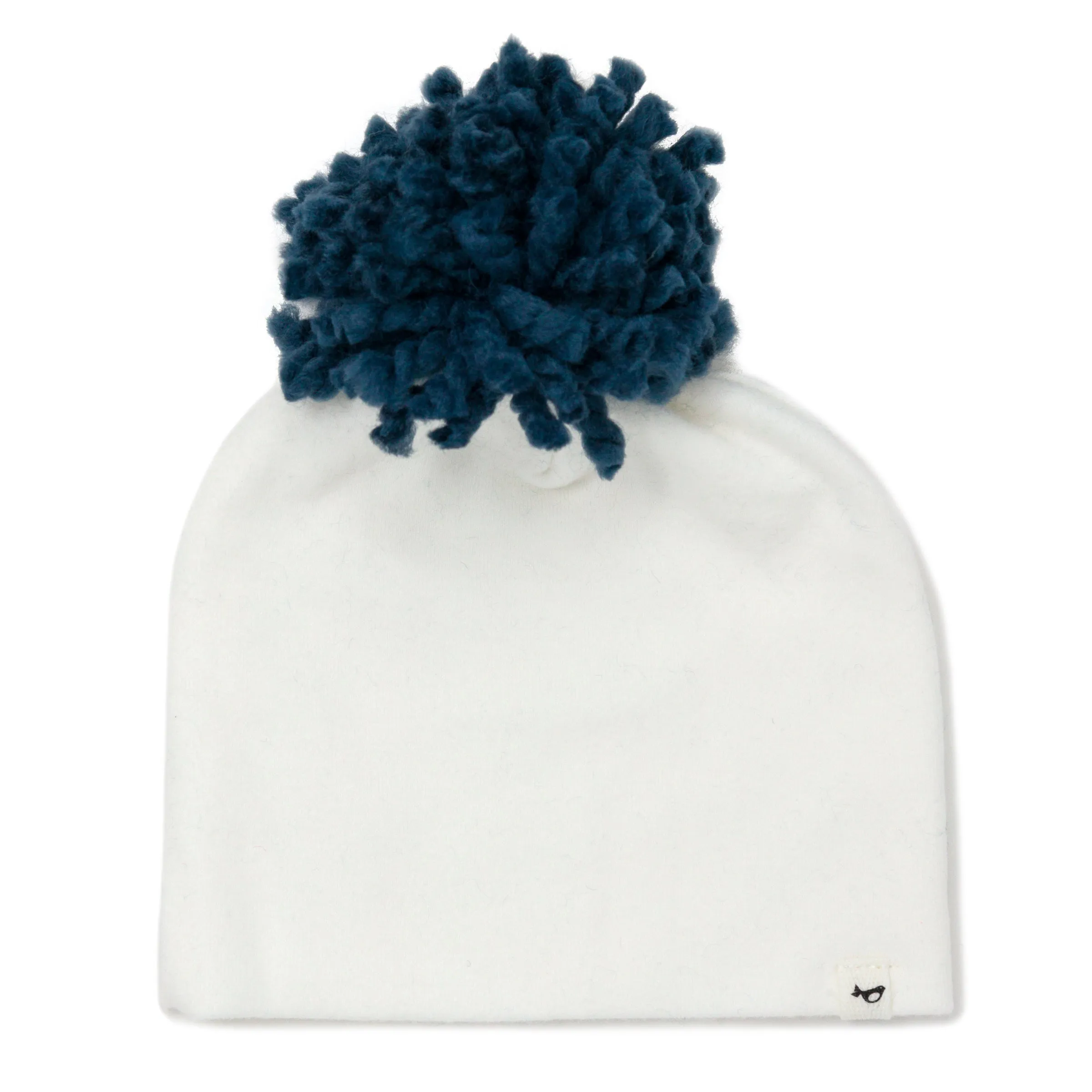 oh baby! Denim Blue Yarn Pom Hat - Cream