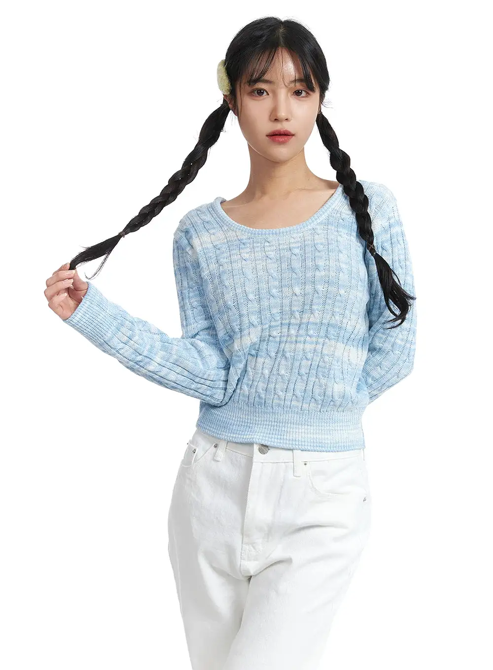 Ombre Cable Knit Round Neck Sweater OJ425