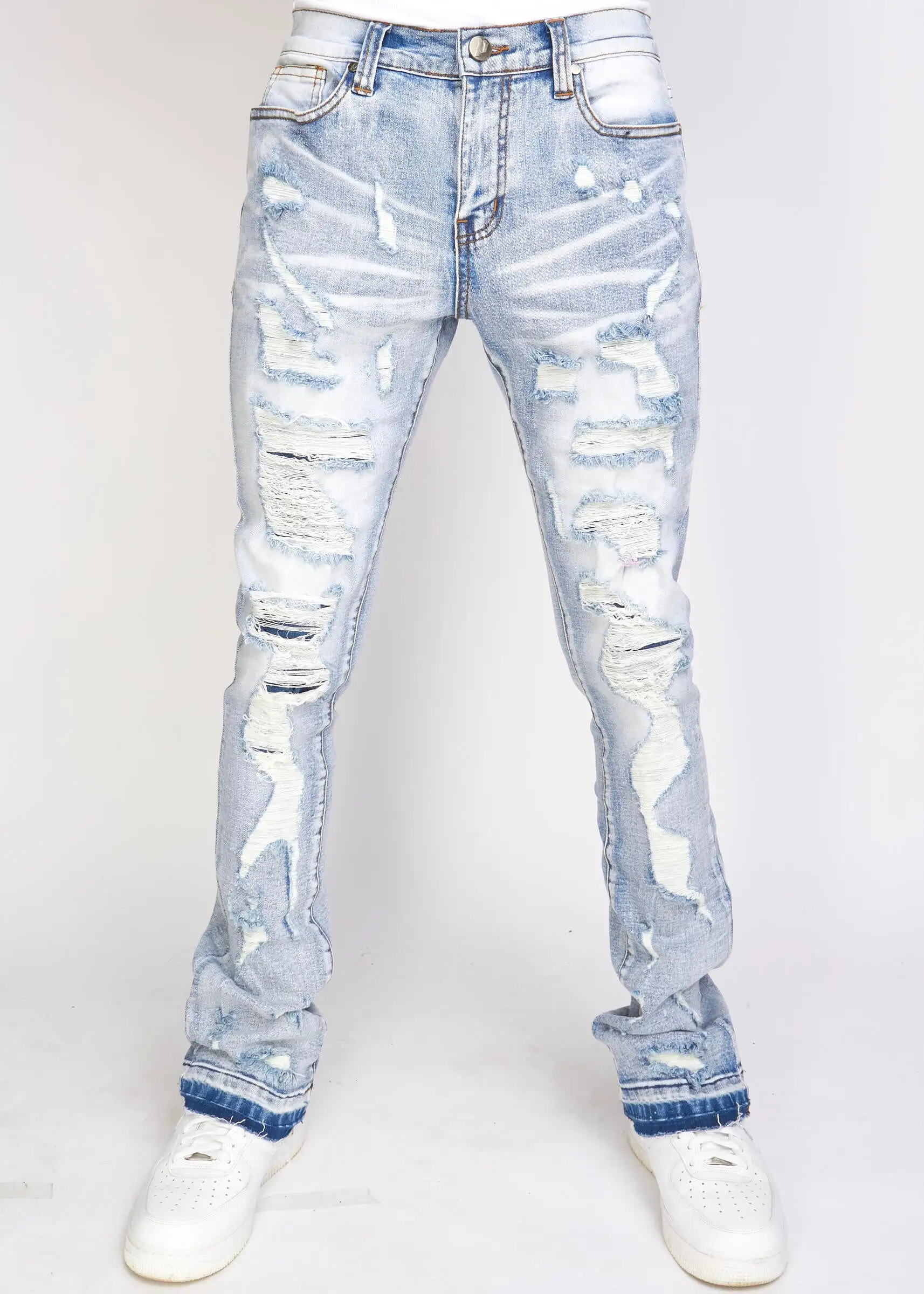 PLTKS Embroidered Blue/Red Stacked Jeans