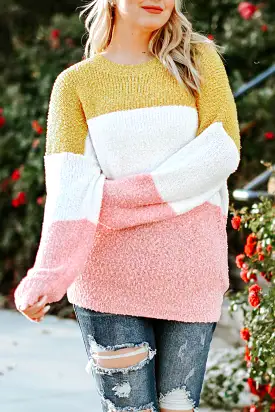 Plus Size Longsleeve Round Neck Colorblock Sweater