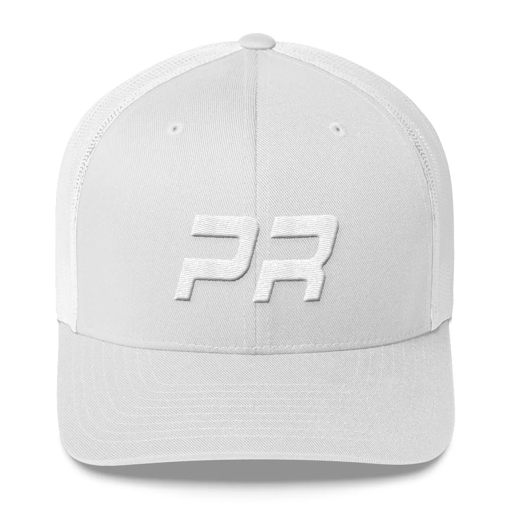 Puerto Rico - Mesh Back Trucker Cap - White Embroidery - PR - Many Hat Color Options Available