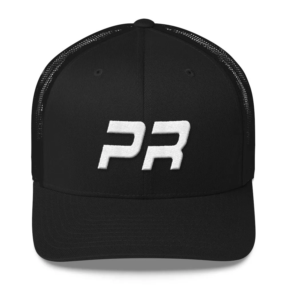 Puerto Rico - Mesh Back Trucker Cap - White Embroidery - PR - Many Hat Color Options Available