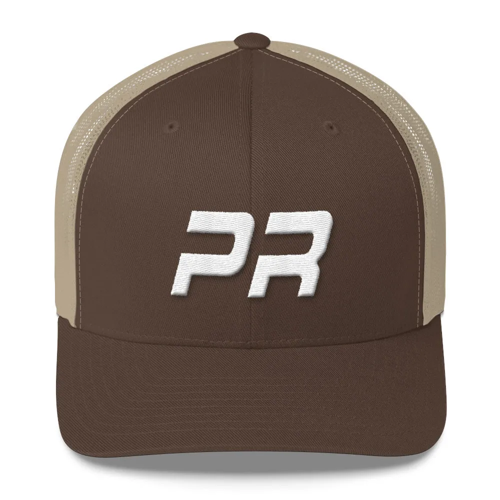 Puerto Rico - Mesh Back Trucker Cap - White Embroidery - PR - Many Hat Color Options Available