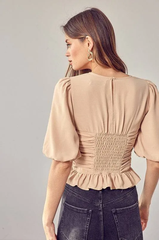 PUFF SLEEVE CINCHED TOP