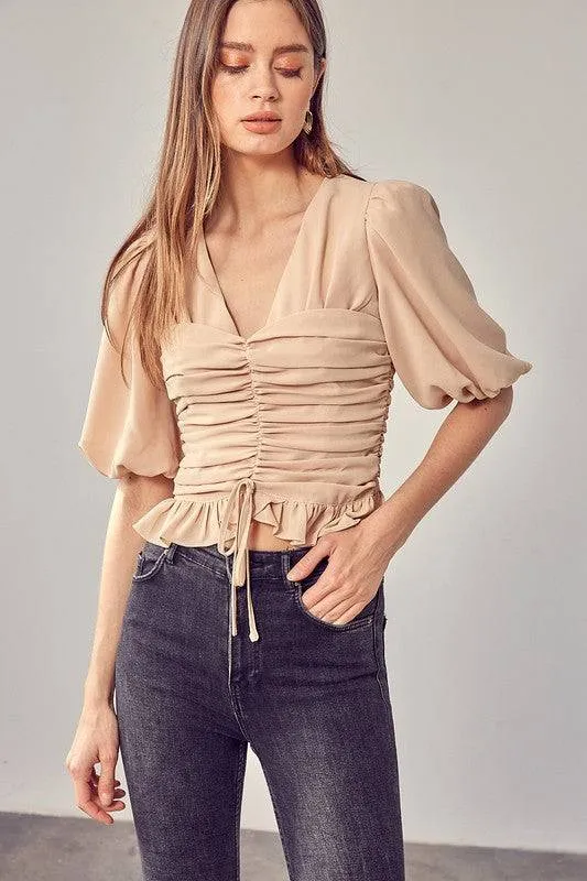 PUFF SLEEVE CINCHED TOP