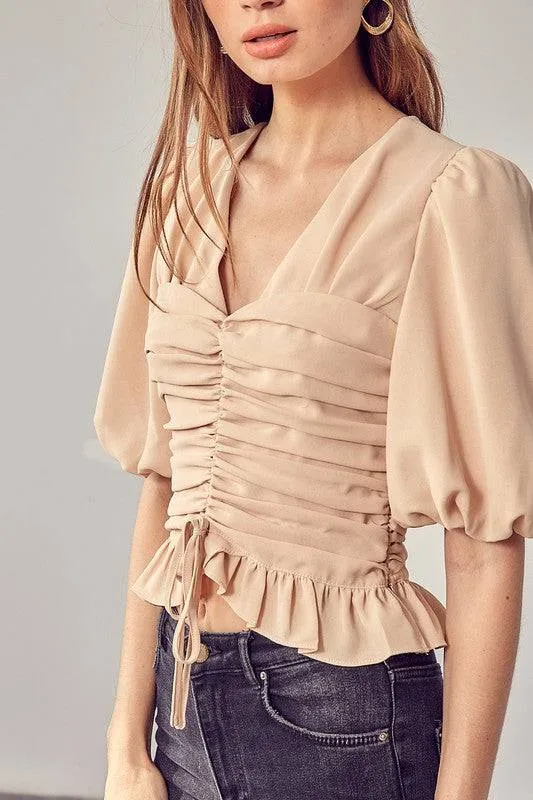 PUFF SLEEVE CINCHED TOP