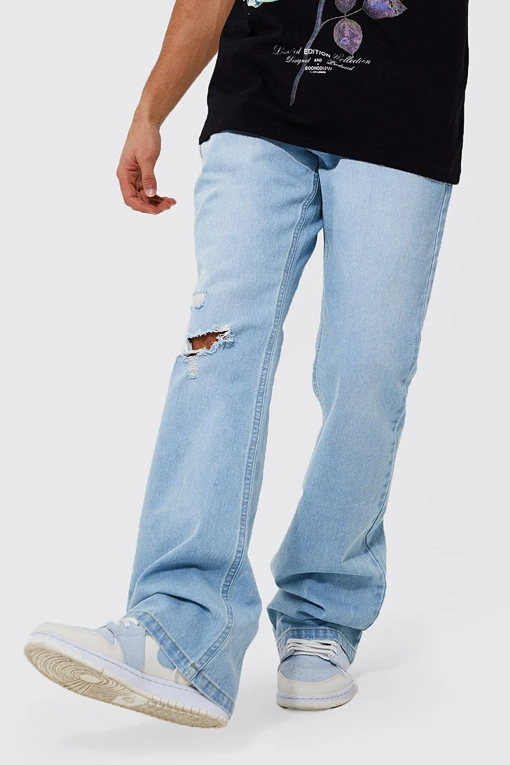 Rigid Rip Knee Boot Cut Jeans | boohooMAN UK