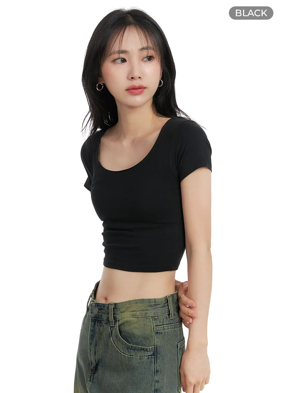 Round Neck Basic Crop Tee OM408