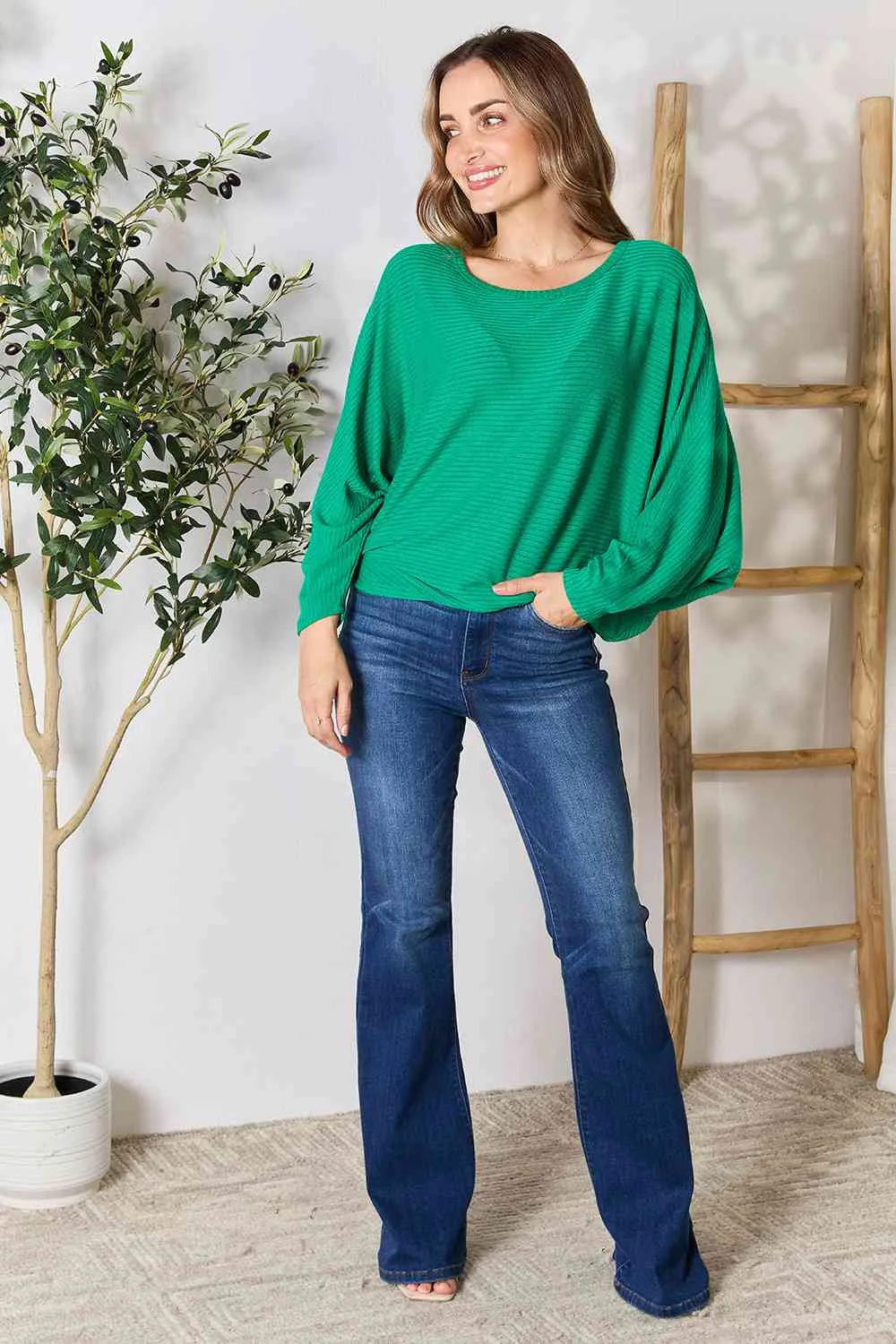 Round Neck Batwing Sleeve Blouse