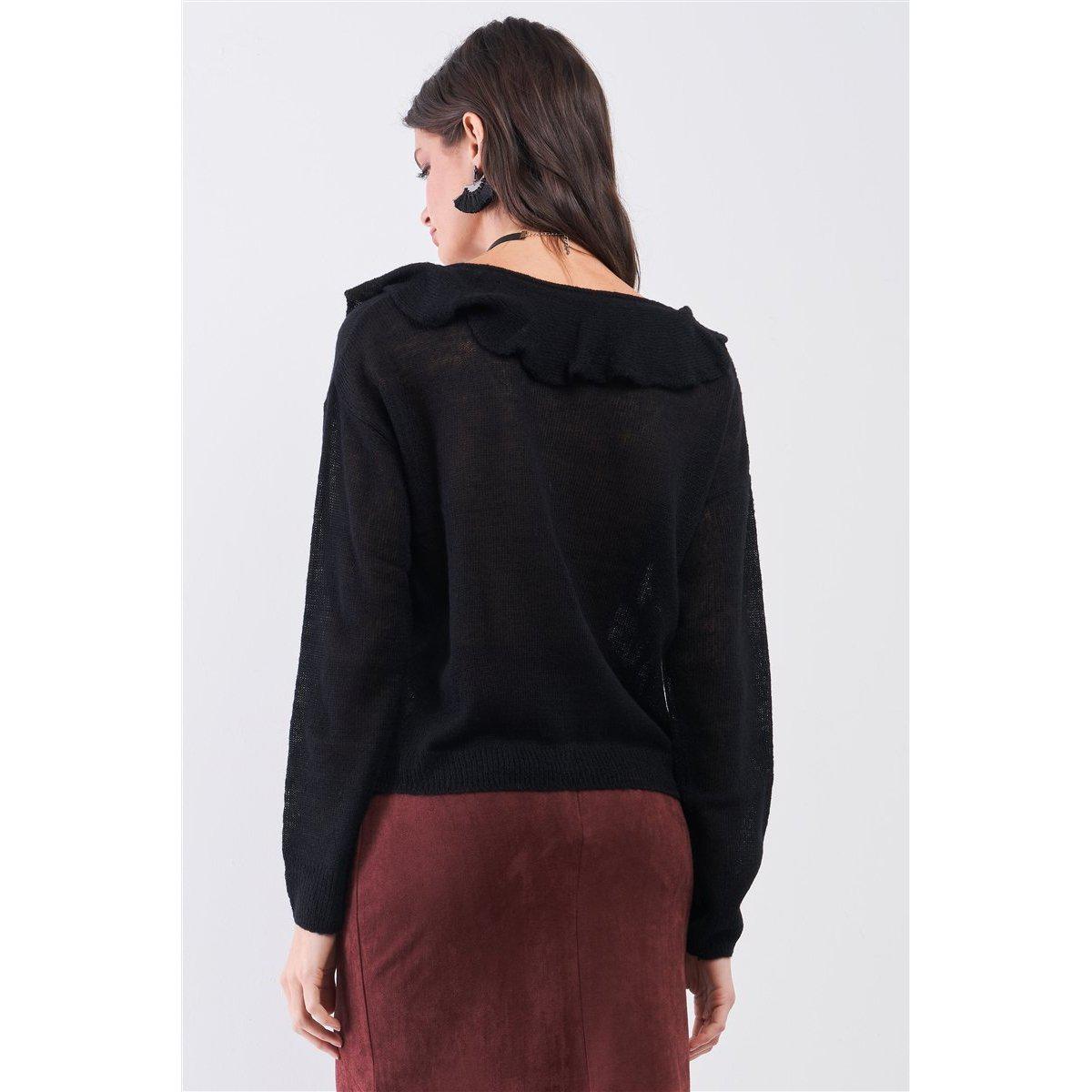 Round Neck Bertha Collar Button-front Cardigan