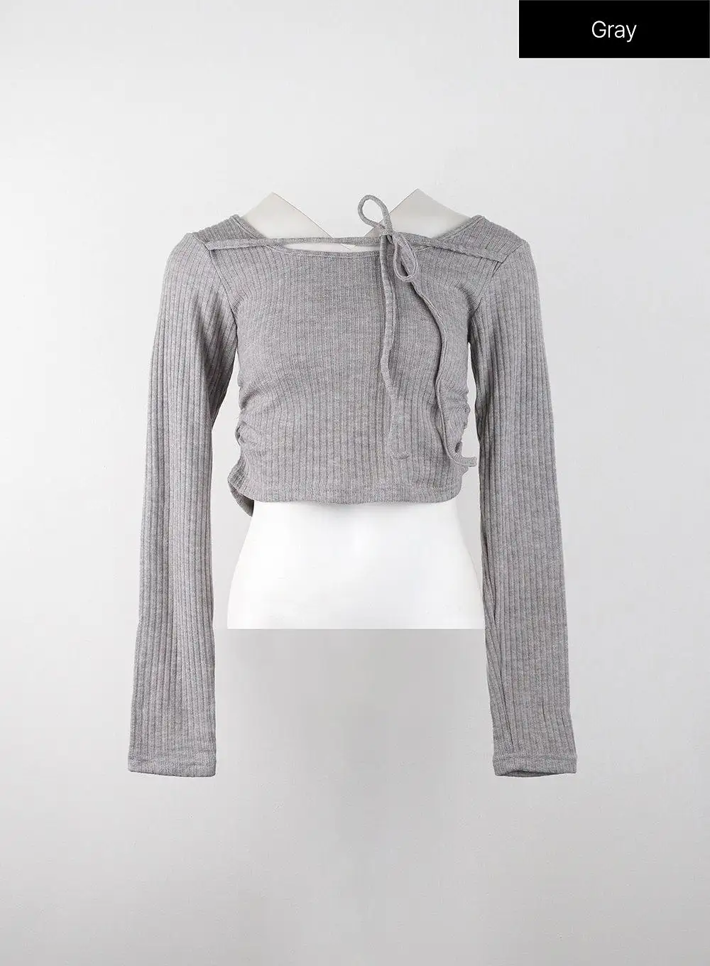 Round Neck Drawstring Ribboned Crop Long Sleeve IJ402