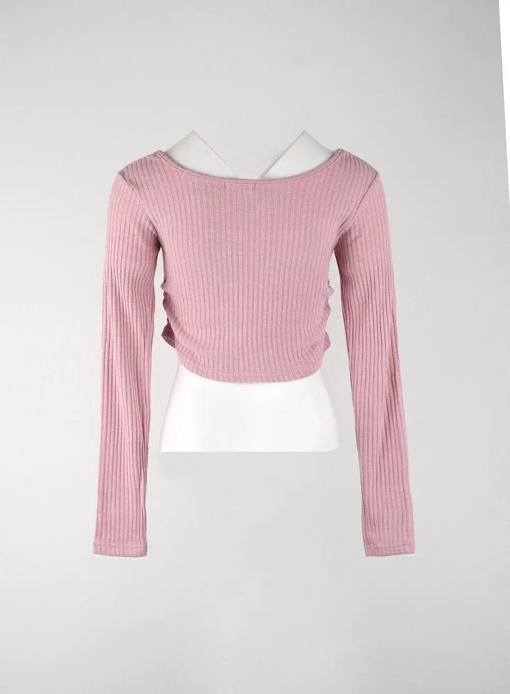 Round Neck Drawstring Ribboned Crop Long Sleeve IJ402