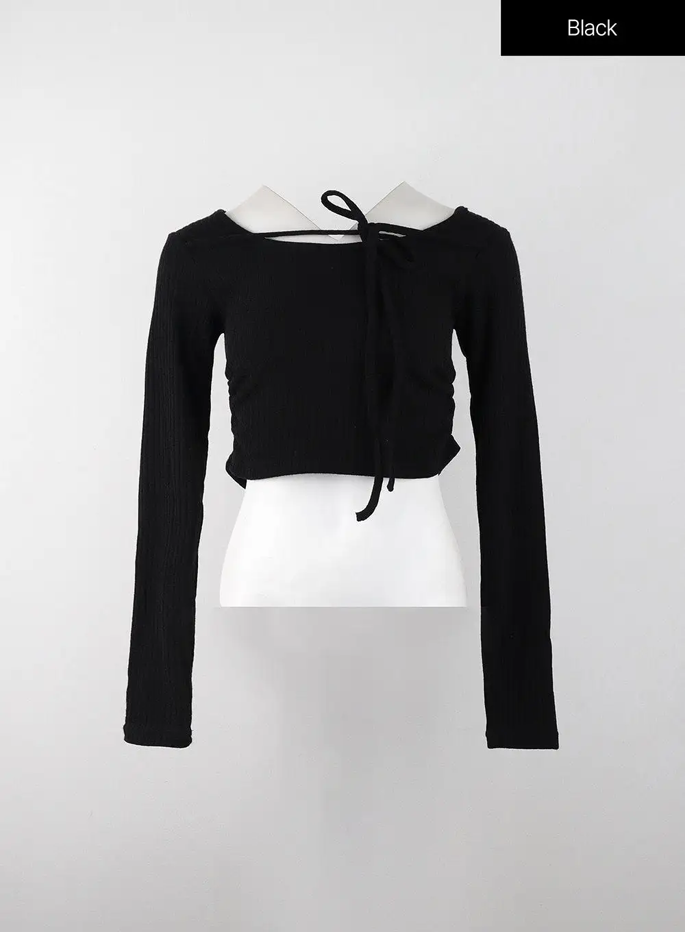 Round Neck Drawstring Ribboned Crop Long Sleeve IJ402