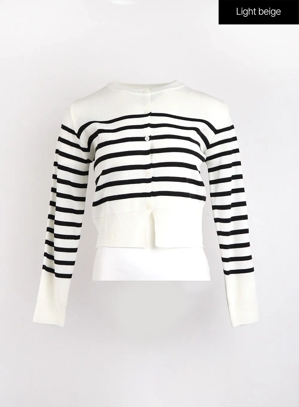 Round Neck Striped Knit Cardigan OJ423