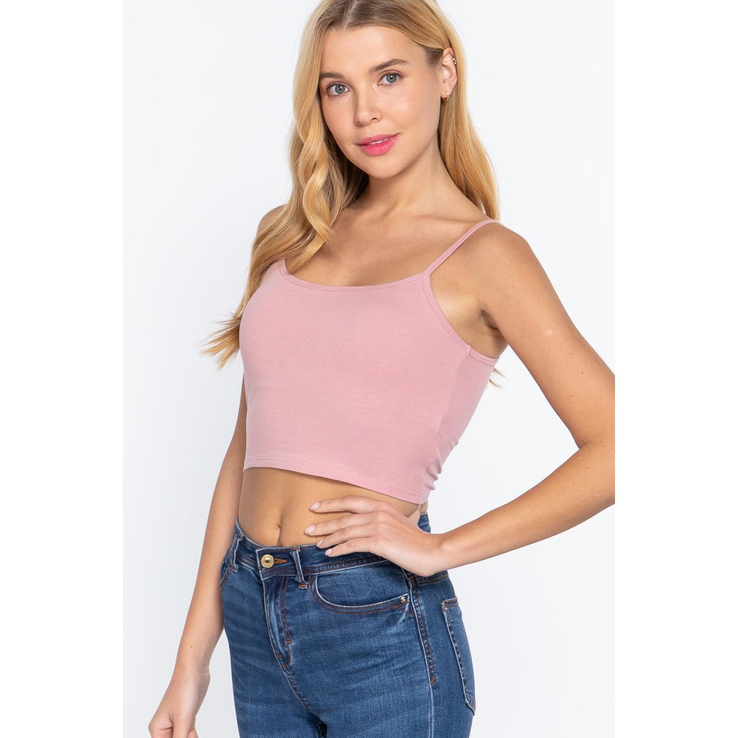 Round Neck W/removable Bra Cup Cotton Spandex Bra Top