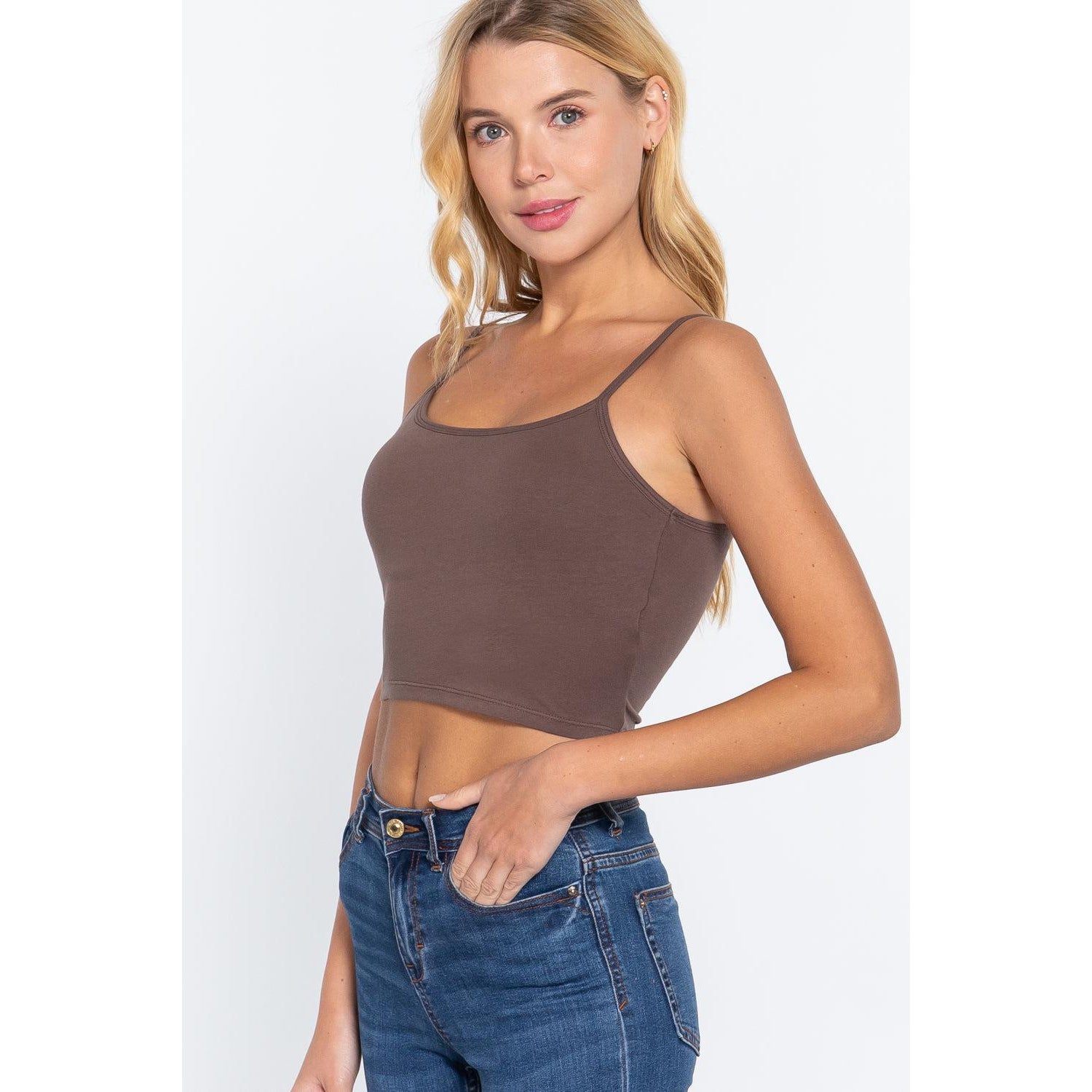 Round Neck W/removable Bra Cup Cotton Spandex Bra Top