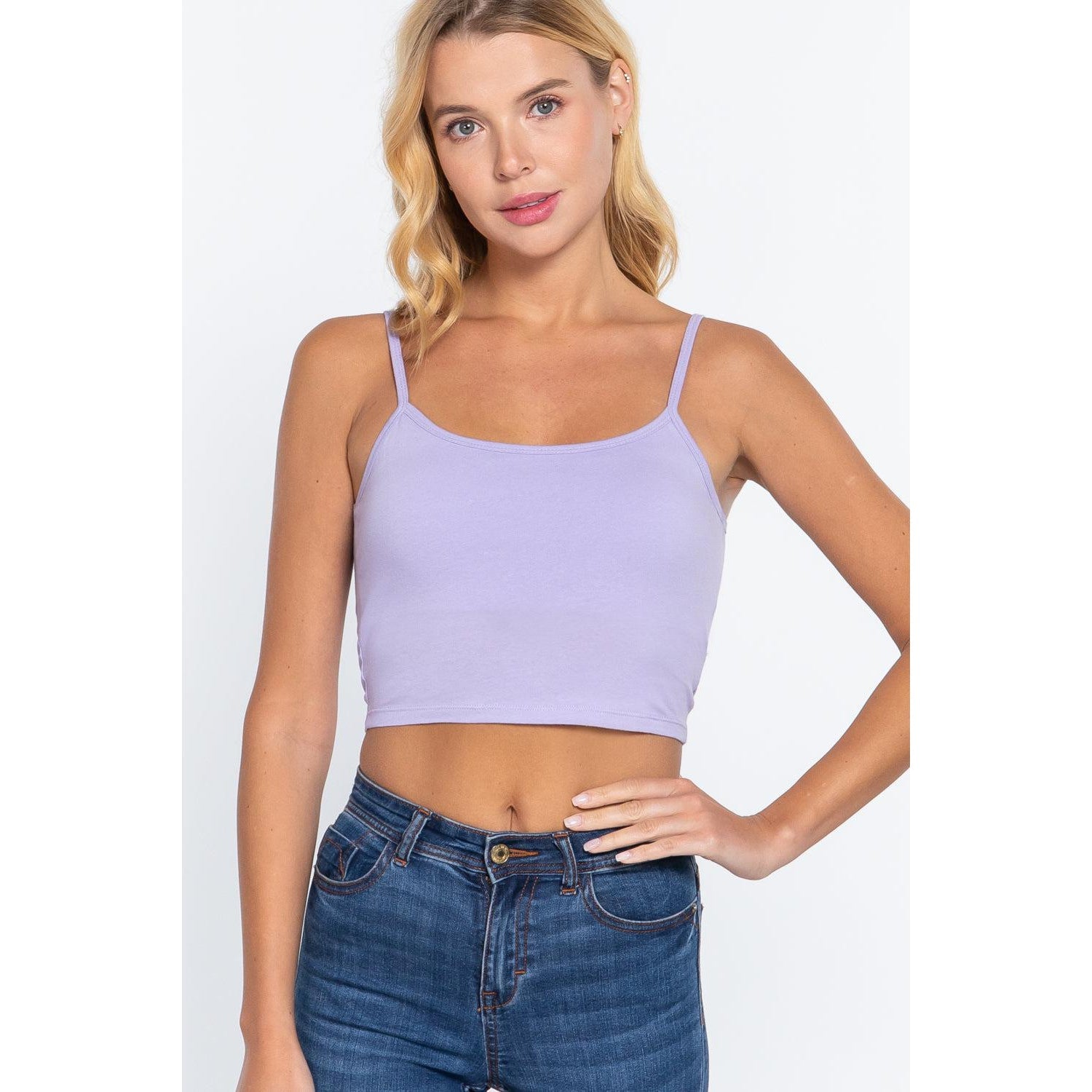 Round Neck W/removable Bra Cup Cotton Spandex Bra Top