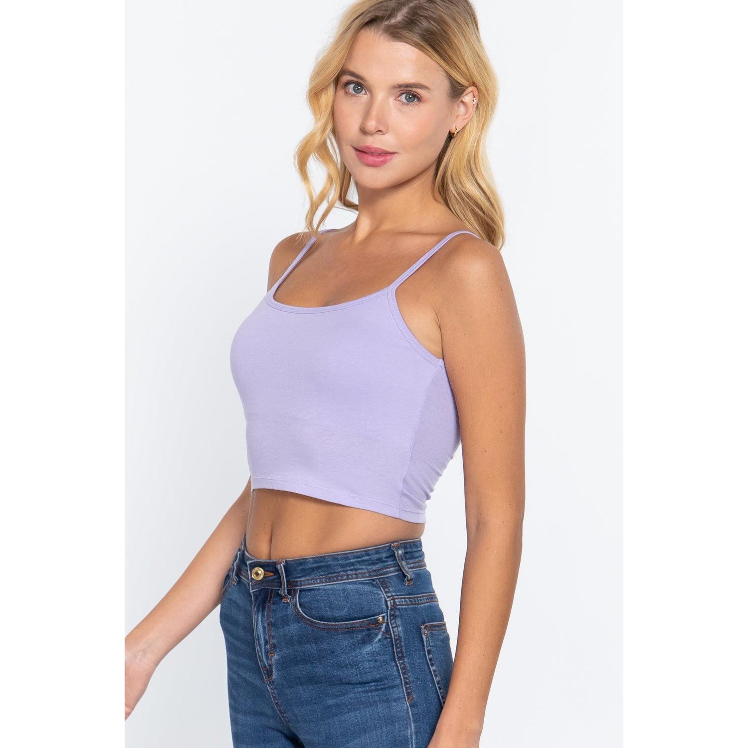 Round Neck W/removable Bra Cup Cotton Spandex Bra Top