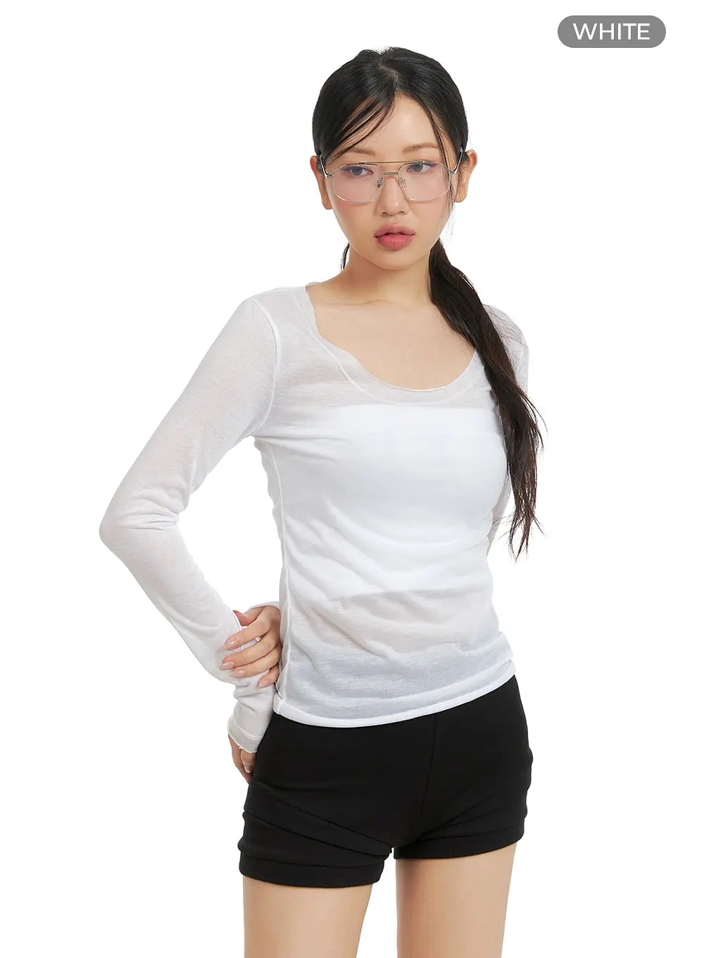 Sheer Round Neck Long Sleeve CM421