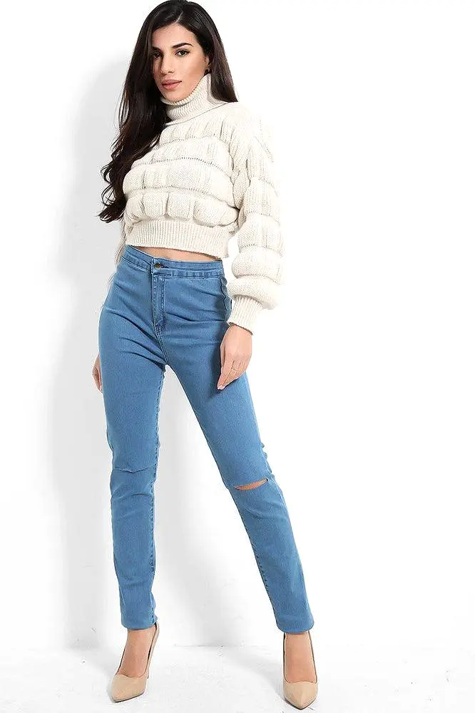 Slashed Knee High Waist Jeans