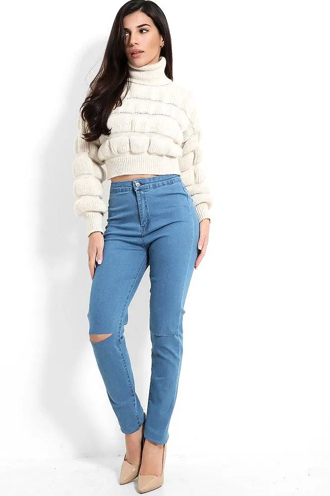 Slashed Knee High Waist Jeans