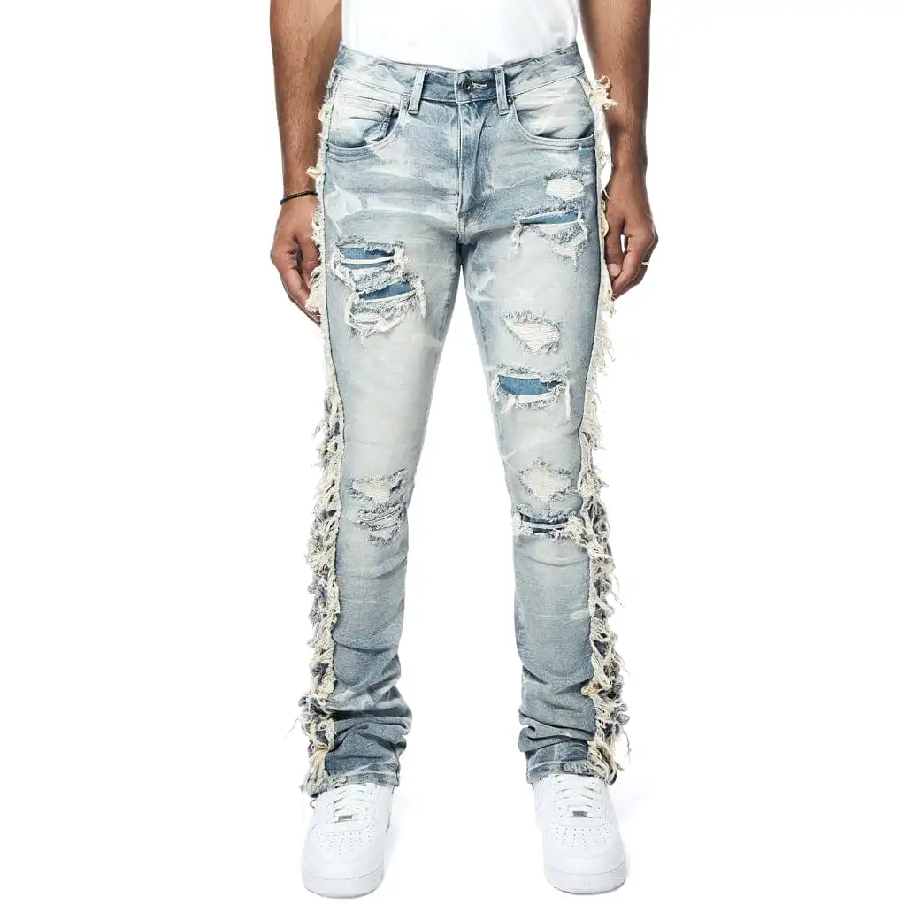 Smoke Rise Frayed Stacked Denim Jeans (Bergen Blue) JP23607