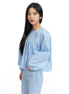 Solid Round Neck Long Sleeve Blouse OF420