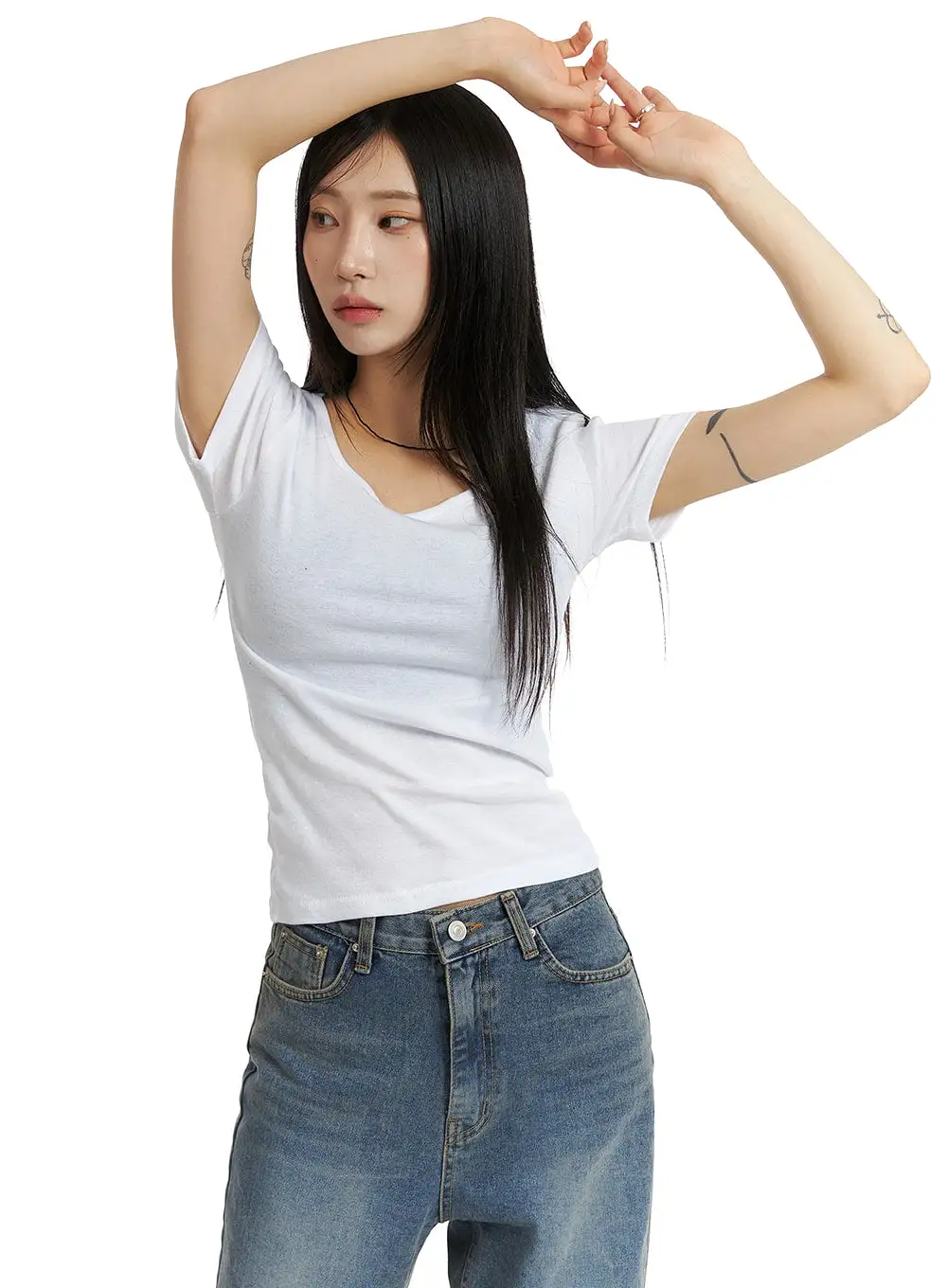 Solid Round Neck Short Sleeve Tee CF401