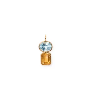 Stacked Rectangle 14k Gold Necklace Charm in Sky Blue Topaz & Citrine